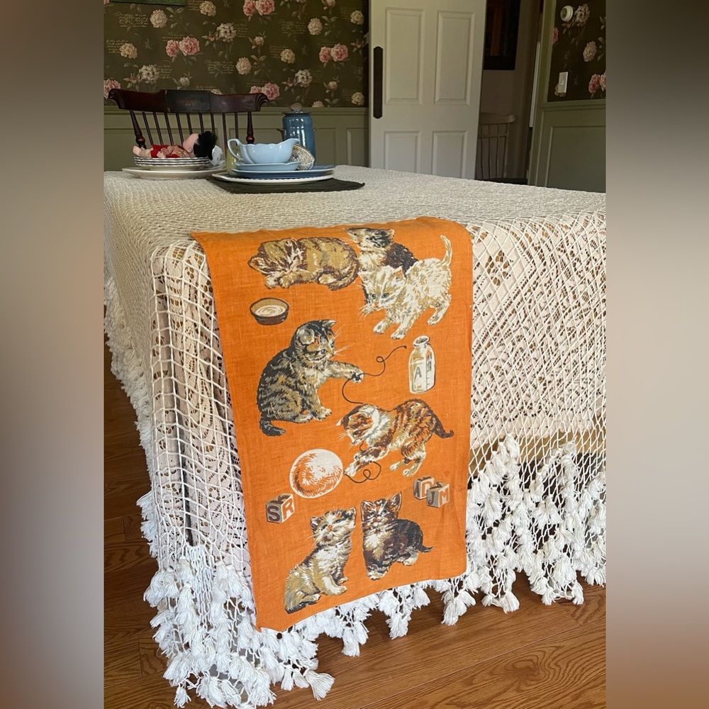 🐈 Vintage Linen Kitten Cat fabric Panel 🐈 - Picture 2 of 12